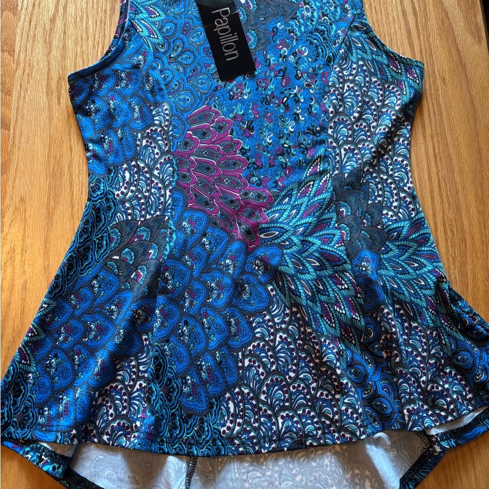 Art To Wear Papillon Geometric/paisley Design Sleeveless Multi-blue Top S